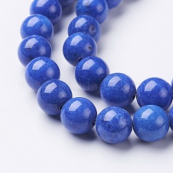 天然石馬山ジェイドラウンドビーズ連売り  染め  ブルー  10mm  穴：1mm  約41個/連  15.7インチ&nbsp;X-G-D263-10mm-XS08