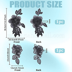 2個 2スタイル ポリエステル アイロン刺繍 レースカラー  縫製アクセサリー  花  ブラック  230~365x120~205x1~3mm  1個/スタイル&nbsp;DIY-FG0010-01B