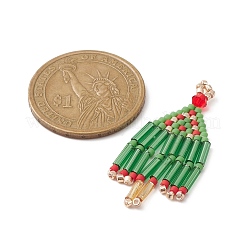 シードビーズ ビーズチャーム  クリスマスツリータッセルペンダント  ライムグリーン  38x18x2mm  穴：1.8mm&nbsp;PALLOY-MZ00152
