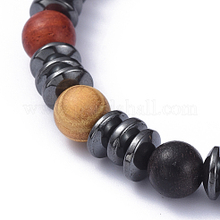 ストレッチブレスレット  丸い木製ビーズとロンデル非磁性合成ヘマタイトビーズ  2-1/4インチ（5.7cm）&nbsp;BJEW-JB05050-03