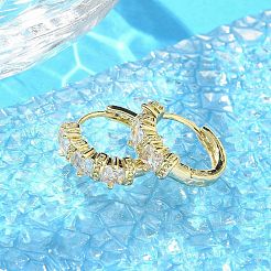 Brass Micro Pave Clear Cubic Zirconia Hoop Earrings&nbsp;EJEW-C122-02G