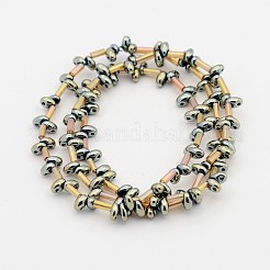 1つ穴電気メッキガラスオーバルビーズ連売り  フルメッキ  ガラスラッパのビーズと  黄金メッキ  2mm  穴：5x3mm  約1個/連  114インチ&nbsp;EGLA-J074-FP01