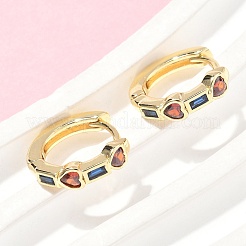 Heart with Rectangle Brass Micro Pave Colorful Cubic Zirconia Hoop Earrings&nbsp;EJEW-Z102-27G