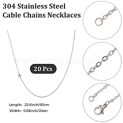 2mm 304ステンレススチールアズキチェーンネックレス20個  カニカン付き  紙のディスプレイカード付き  変色しない  ステンレス鋼色  23.6インチ（60cm）&nbsp;MAK-BM0001-04