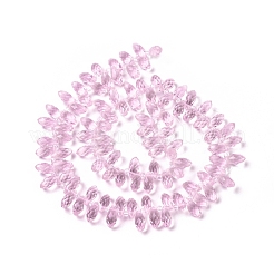 クリスタルガラスビーズ連売り  トップドリルビーズ  多面カット  ティアドロップ  パールピンク  13x6mm  穴：1mm  約90~95個/連  16~18インチ&nbsp;GLAA-D033-28