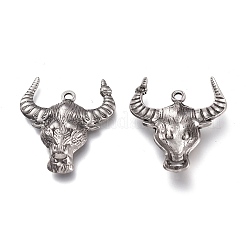 304ステンレスペンダント  牛の頭  アンティークシルバー  28x24.5x4mm  穴：1.6mm&nbsp;LS-STAS-F263-14AS