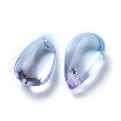 クリアガラスチャーム  染め＆加熱  ティアドロップ  空色  13.5x8x5.5mm  穴：1mm&nbsp;X-GLAA-O017-01J