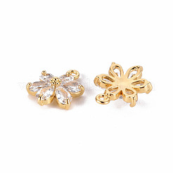 ブラスクリアキュービックジルコニアチャーム  花  18KGP本金メッキ  15x11x5mm  穴：1.4mm&nbsp;ZIRC-S068-025-NF