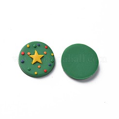 手作り樹脂クレイカボション  クリスマス  スターとフラットラウンド  グリーン  16x3~4mm&nbsp;CLAY-T017-14