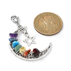 Wire Wrapped Chakra Synthetic & Natural Mixed Stone Chips & Alloy Moon/Star Pendant Decorations&nbsp;HJEW-JM01574-02