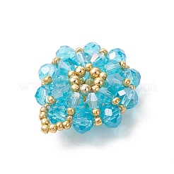 ガラスチャーム  花輪のチャーム  シードビーズで  多面カット  ディープスカイブルー  29x25x9.5mm  穴：2x3mm&nbsp;PALLOY-MZ01262-02