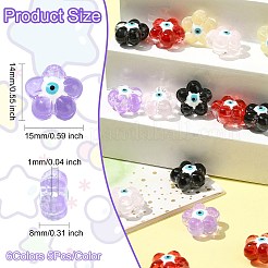 30個6色透明ガラスビーズ  エナメル  ナザールボンジュウ付き花  ミックスカラー  14x15x8mm  穴：1mm  5個/カラー&nbsp;GLAA-CJ0002-62