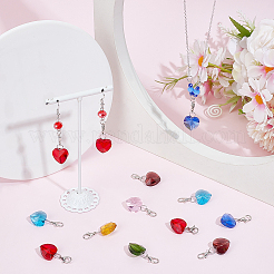 28Pcs 7 Colors Faceted Heart Glass Pendants Decoration&nbsp;HJEW-PH02042