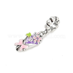 Brass Rhinestone Pink Enamel Bouquet European Dangle Charms&nbsp;LS-KK-P324-06P