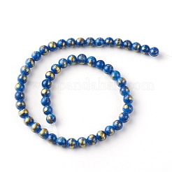 天然石馬山ジェイドビーズ連売り  金箔  染め  ラウンド  ブルー  8mm  穴：1mm  約50個/連  15.75インチ（40cm）&nbsp;X-G-F670-A19-8mm