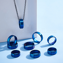18個 9スタイル ステンレススチール ワイドバンド 指輪 女性用 男性用  プレーンバンドリング  ブルー  8mm  内径：USサイズ 4 1/4~13 1/4(15~22.4mm)  2個/スタイル&nbsp;RJEW-UN0002-53BU