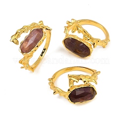 Oval Natural Amethyst Open Cuff Rings&nbsp;RJEW-K286-07G