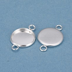 201ステンレススチールカボションコネクタセッティング  プレーンエッジベゼルカップ  フラットラウンド  銀  トレイ：12mm  21x14x2mm  穴：2mm&nbsp;STAS-F191-15S-D
