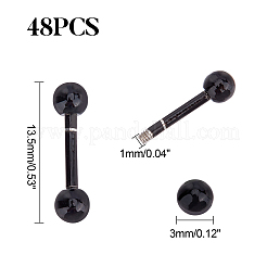 304ステンレススチールボールスタッドピアス  バーベル軟骨ピアス  電気泳動黒  13.5x3mm  ピン：1mm  24のペア/箱&nbsp;EJEW-UN0001-49
