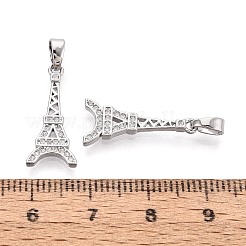 真鍮マイクロパヴェクリアキュービックジルコニアペンダント  エッフェル塔のチャーム  プラチナ  20x9x1.5mm  穴：5x2mm&nbsp;KK-T080-74P