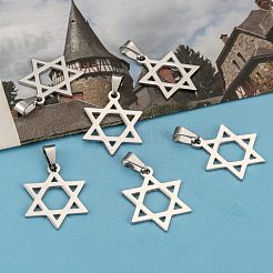 変色しにくいボーイジュエリーオリジナルカラー201ステンレススチールペンタグラムペンダント  ユダヤ人のために  ダビデの星  ステンレス鋼色  32x25x1.5mm  穴：4x9mm&nbsp;STAS-I032-224