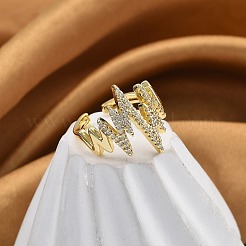 Rack Plating Brass Micro Pave Clear Cubic Zirconia Cuff Finger Rings for Women&nbsp;RJEW-M028-46G