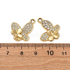 合金ラインストーンペンダント  蝶  ゴールドカラー  16.5x17.5x3mm  穴：1.8mm&nbsp;PALLOY-S052-02G-B