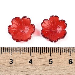 透明スプレーペイントガラスビーズ  花  レッド  14x14x5mm  穴：1.5mm&nbsp;X1-GLAA-H035-04B