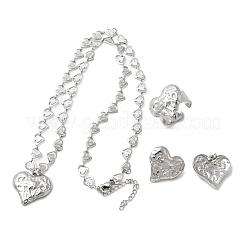 Heart 304 Stainless Steel Pendant Necklaces & Stud Earrings & Cuff Ring Sets for Women&nbsp;SJEW-F226-01P