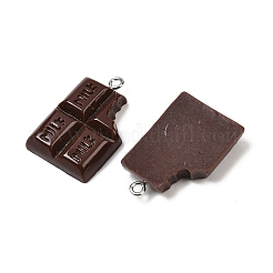 スプレー塗装された不透明樹脂ペンダント  模造食品  ミルクチョコレートチャーム  プラチナトーンの鉄ループ付き  ココナッツブラウン  30x19x5.5mm  穴：2mm&nbsp;RESI-F061-06A