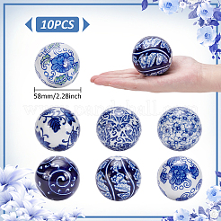 花柄プリントの磁器ビーズ 10個  花柄のセラミック製丸ビーズ  印刷  片穴  ミックスカラー  58mm  穴：3mm&nbsp;PORC-UN0001-06