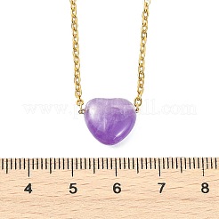 天然石と合成石をミックスしたハート型ペンダント、304ステンレススチール製アズキチェーンネックレス（女性用）  染めと未染色の混合  ゴールドカラー  ミックスカラー  16.10インチ（40.9cm）&nbsp;NJEW-JN06093
