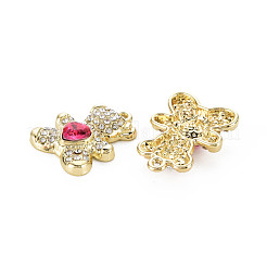 ラックメッキ合金ペンダント  ラインストーン付き  カドミウムフリー＆ニッケルフリー＆鉛フリー  クマのチャーム  フクシア  20x15x5mm  穴：1.2mm&nbsp;PALLOY-T077-171A