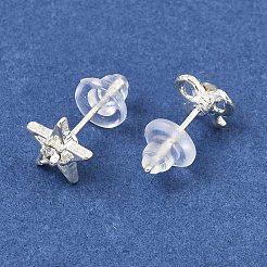 女性用合金エナメルスタッドピアス  スターリングシルバーラインストーンスタッドピアス925個  銀  7~8.5x7~8.5mm  3のペア/セット&nbsp;AL-CBA004A-03S