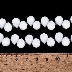 オペークガラスビーズ連売り  ティアドロップ  多面カット  透明なガラスビーズで  ホワイト  10x8x8mm  穴：1~1.2mm  約94~102個/連  26.57~29.72インチ(67.5~75.5cm)&nbsp;GLAA-Q116-01A-D01