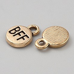 合金エナメルチャーム  フラットラウンド、BFF チャームの文字付き  ゴールドカラー  10.5x7.5x1.5mm  穴：1.6mm&nbsp;FIND-WH20004-85G