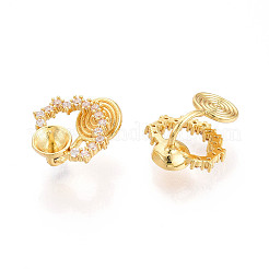 Brass Micro Pave Clear Cubic Zirconia Clip-on Earring Findings for Half Drilled Beads&nbsp;KK-T071-09G