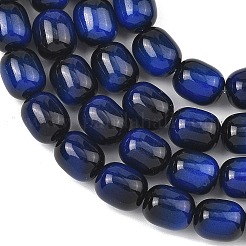 模造タイガーアイガラスビーズ連売り  バレル  ダークブルー  9.5x8mm  穴：1mm  約79個/連  29.53''（75センチメートル）&nbsp;X-GLAA-H040-02A