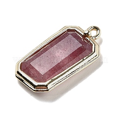 天然イチゴクォーツペンダント  金色の真鍮のパーツと  長方形チャーム  多面カット  20.5x11x3.5mm  穴：1.2mm&nbsp;G-U019-04G-07