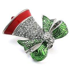 クリスマステーマのエナメルピン  バックパックの服のための合金ラインストーンブローチ  クリスマス鐘  プラチナ  38.5x32mm&nbsp;JEWB-S022-04D-P