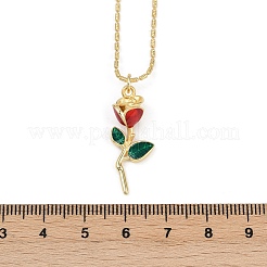 Brass FireBrick Enamel Rose Pendant Necklaces for Women&nbsp;NJEW-U042-01A-G