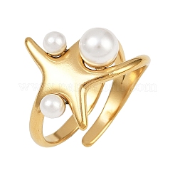 女性用304ステンレススチールカフリング  プラスチック製のビーズで  ヒトデ  ゴールドカラー  16.5mm  内径：17.8mm&nbsp;RJEW-S639-04G