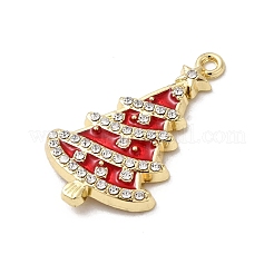 ラインストーンと合金エナメルペンダント  クリスマスツリー  ゴールドカラー  レッド  35x20x3mm  穴：1.9mm&nbsp;FIND-H055-16G-01