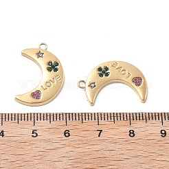 304ステンレススチールラインストーンペンダント  イオンプレーティング（ip）  愛の月  18KGP本金メッキ  22.5x15x2mm  穴：1.8mm&nbsp;STAS-Z121-50G