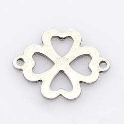 変色しにくい201ステンレススチールスライスリンクコネクター  四つ葉のクローバー  ステンレス鋼色  16.5x21x1mm  穴：1mm&nbsp;STAS-P073-11