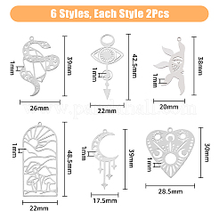 12Pcs 6 Styles Divination Theme 201 Stainless Steel Pendants&nbsp;STAS-DC0012-70