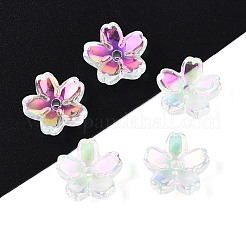 透明電気メッキガラスビーズキャップ  5枚目の桜の花  ショッキングピンク  10~11x4~4.5mm  穴：1.2~1.4mm&nbsp;EGLA-N015-01A