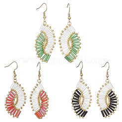Glass Braided Beads Dangle Earrings&nbsp;EJEW-MZ00746