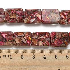 天然の染色されたインペリアルジャスパーと樹脂ビーズの連売り  長方形  サクランボ色  16x12x6mm  穴：1.2mm  約11個/連  7.09インチ（18cm）&nbsp;G-G083-F03-01