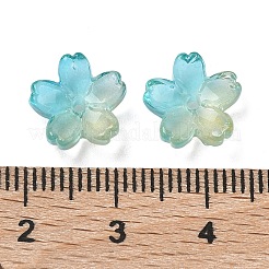 染色・加熱ガラスビーズキャップ  5  - 花びらの花  シアン  10.5x11x4.7mm  穴：1mm&nbsp;GLAA-Z019-03O